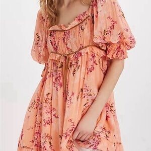 Free People peachy pink Marney Floral Mini Dress
